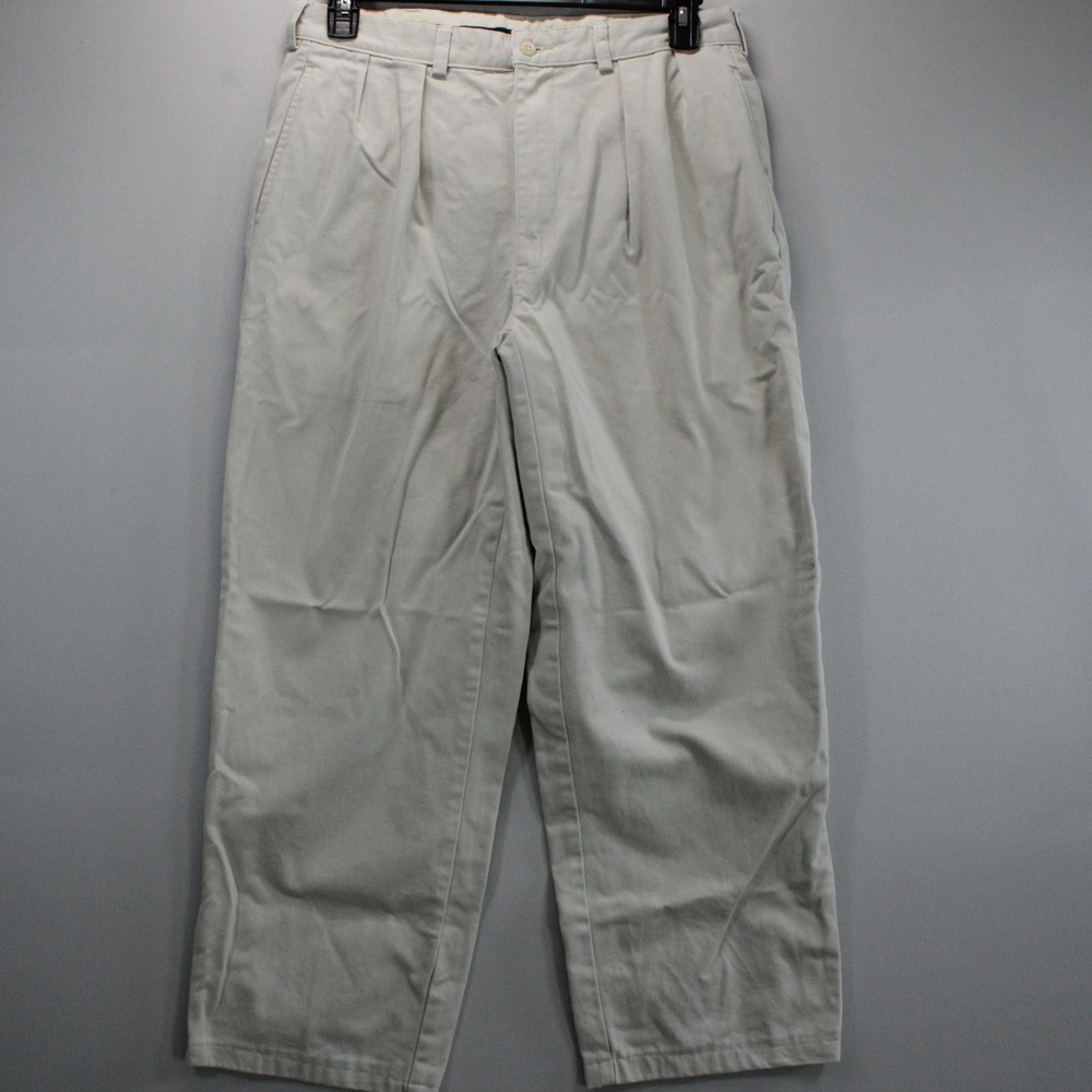 Polo Ralph Lauren Vintage Wide Leg Chino Khaki Pleated Pants 34x32 Mens Tan